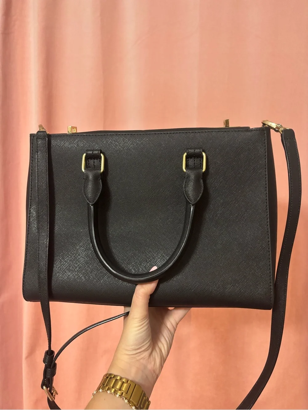 Henri Bendel Black Leather Satchel